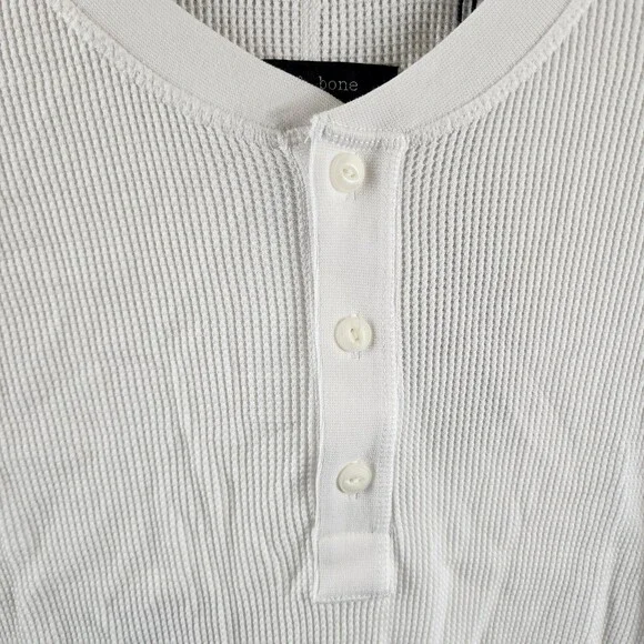 rag & bone Waffle Knit Henley Top Men's XL White Solid Long Sleeve Pullover - Picture 5 of 15